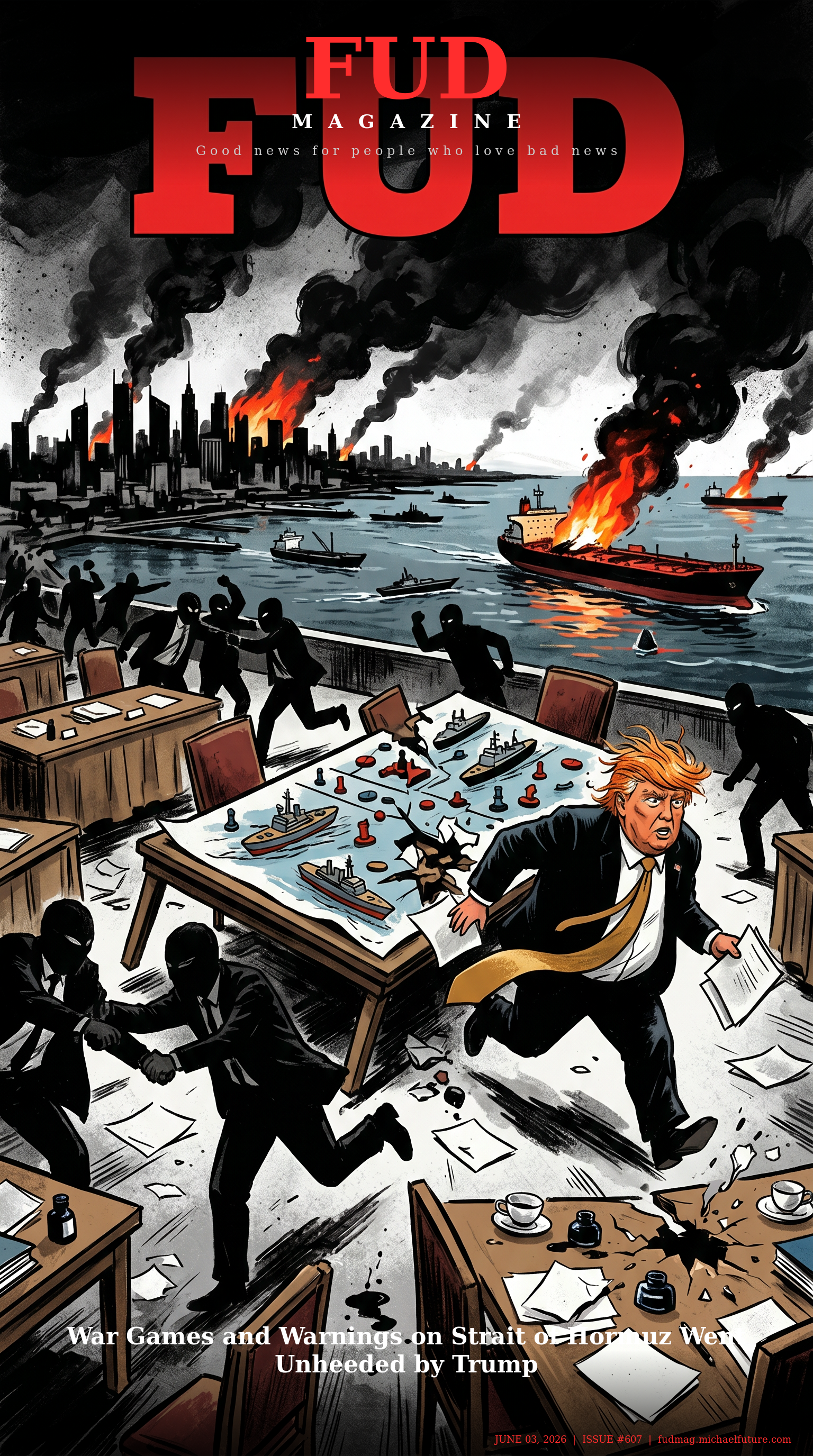 FUD Magazine Cover - War Games and Warnings on Strait of Hormuz Went Unheeded by Trump