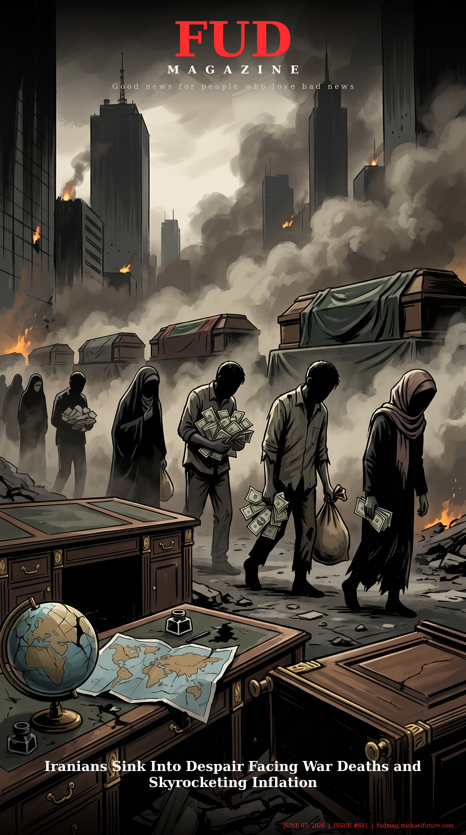 FUD Magazine Cover - Iranians Sink Into Despair Facing War Deaths and Skyrocketing Inflation