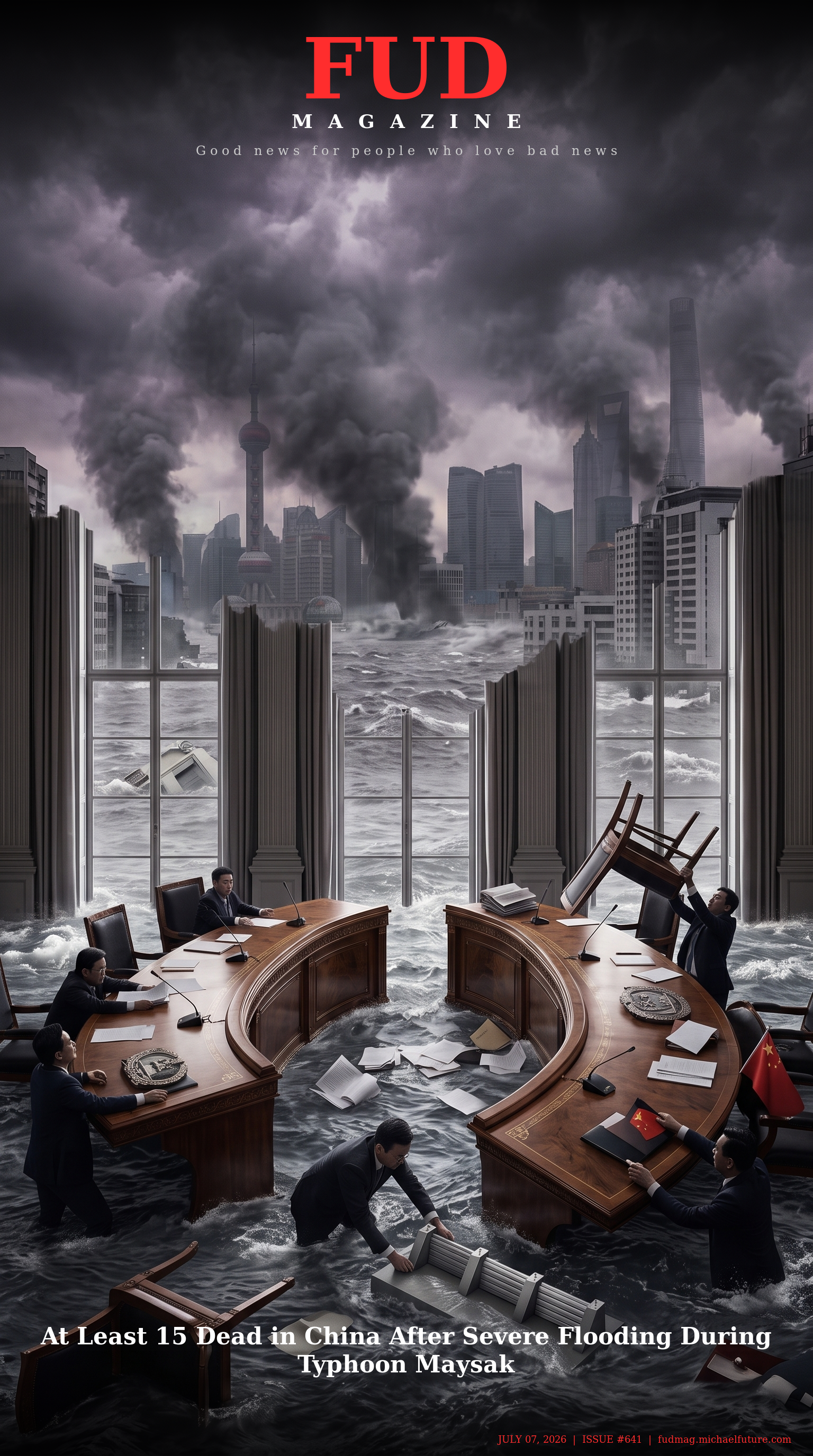 FUD Magazine Cover - At Least 15 Dead in China After Severe Flooding During Typhoon Maysak