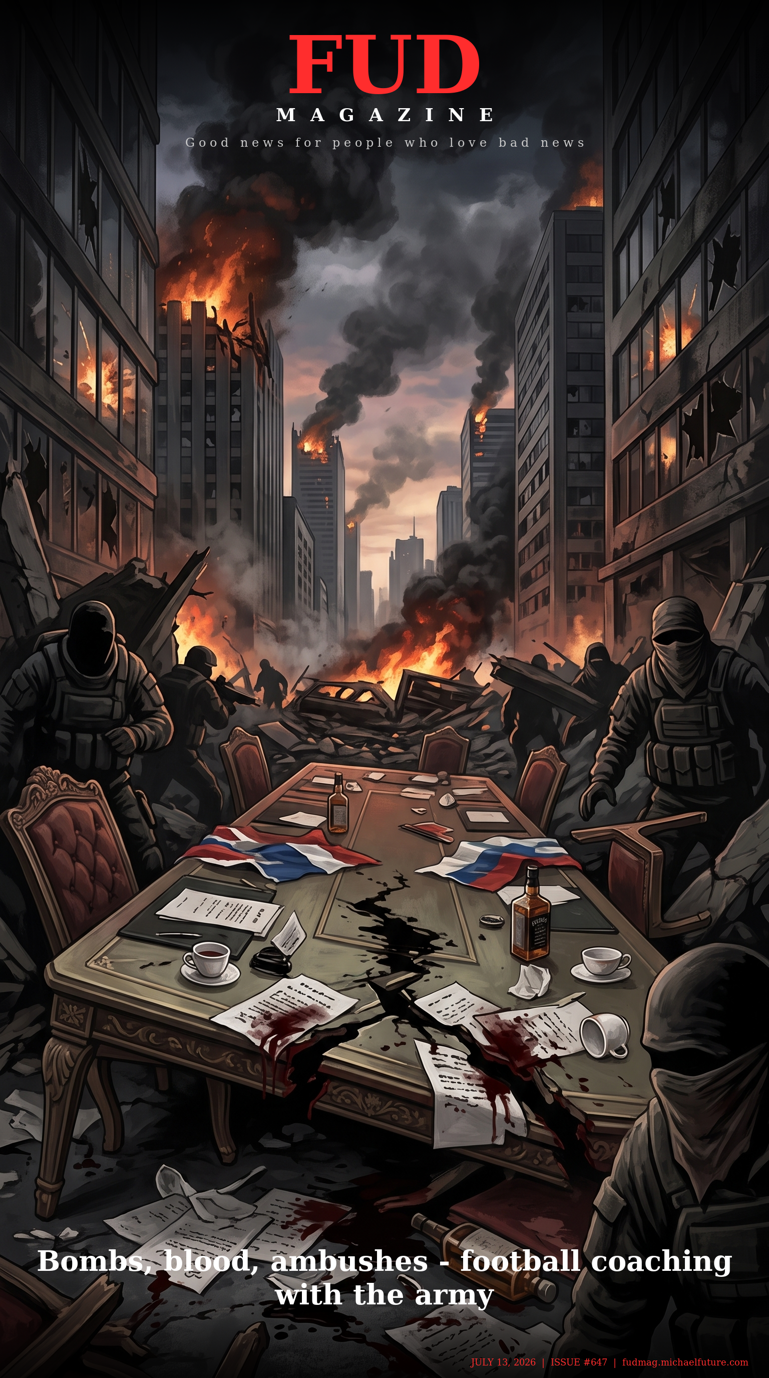 FUD Magazine Cover - Bombs, blood, ambushes - football coaching with the army