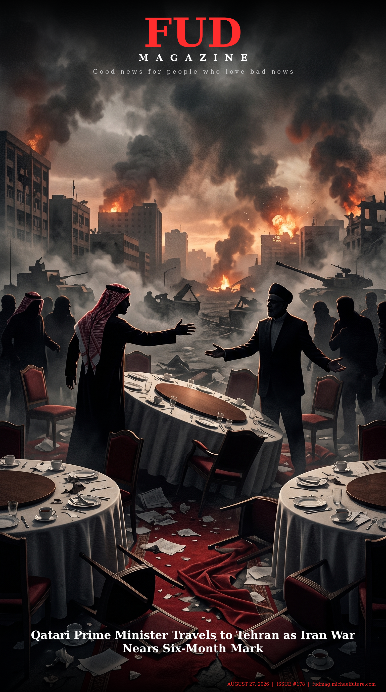 FUD Magazine Cover - Qatari Prime Minister Travels to Tehran as Iran War Nears Six-Month Mark